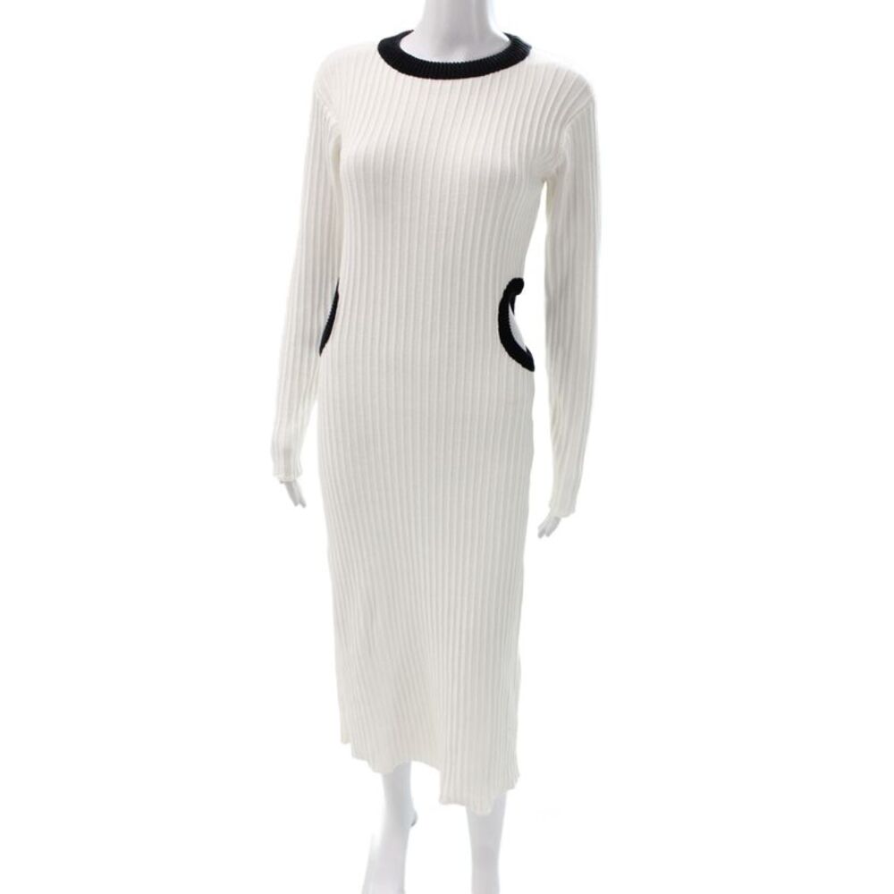 Rue Stiic Women Sweater Dress White Long Sleeve Crew Neck Cotton Size M